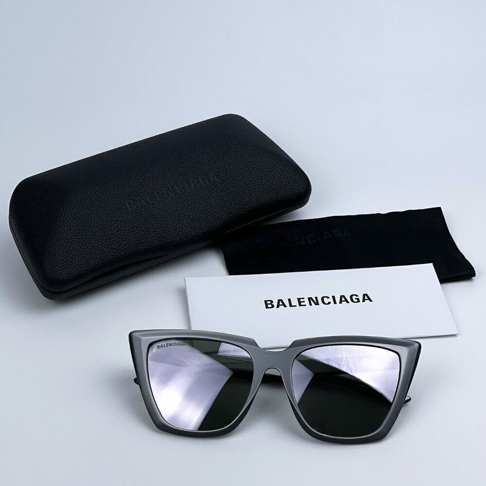 SALE! NEW Balenciaga BB0046S 006 Silver Mirrored Square Cat Eye Women Sunglasses - Picture 11 of 11